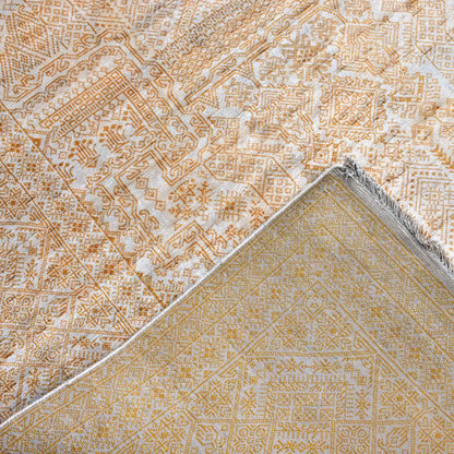 Ivory and Gold Pure Viscose Traditional Handknotted 8.0x10.5Ft 244x314Cms Area Rug