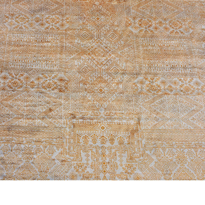 Ivory and Gold Pure Viscose Traditional Handknotted 8.0x10.5Ft 244x314Cms Area Rug