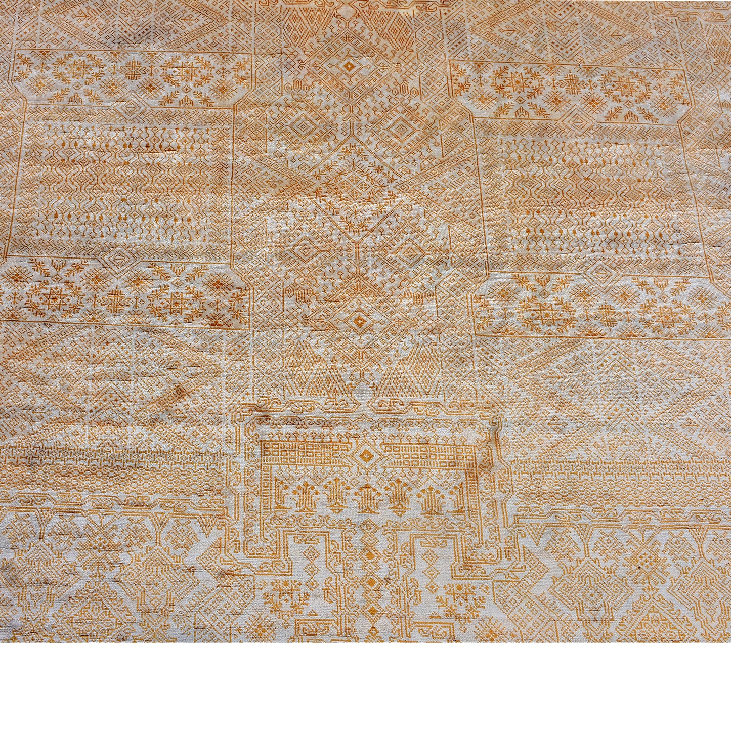 Ivory and Gold Pure Viscose Traditional Handknotted Area Rug