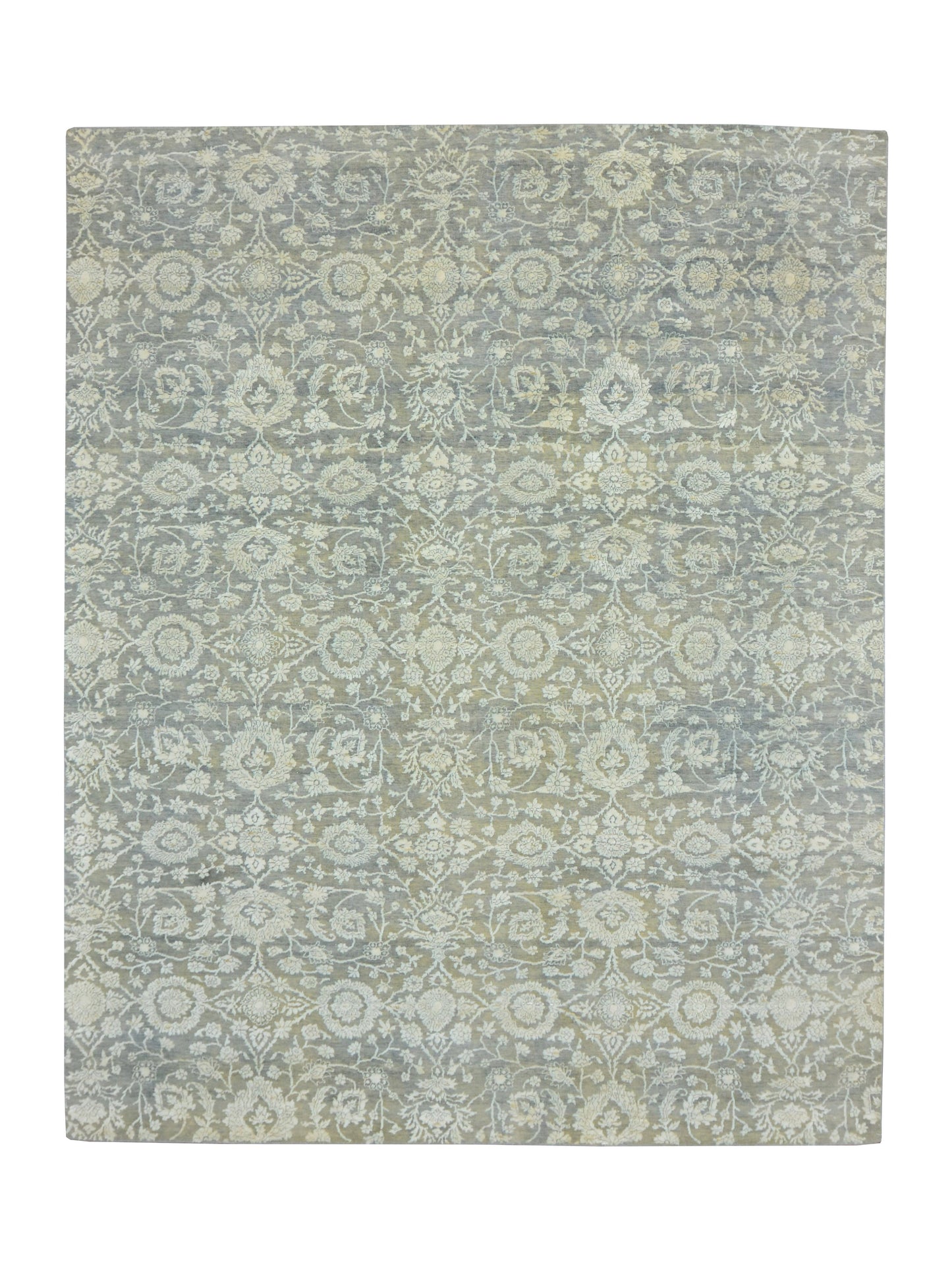 Grey and Ivory Pure Wool Oxidized Transitional Handknotted Area Rug 8.0x9.11ft 244x303Cms