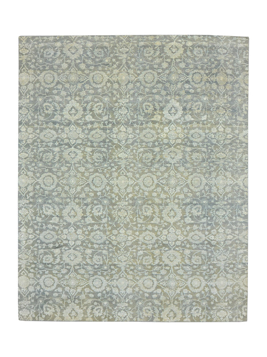 Grey and Ivory Pure Wool Oxidized Transitional Handknotted Area Rug 8.0x9.11ft 244x303Cms