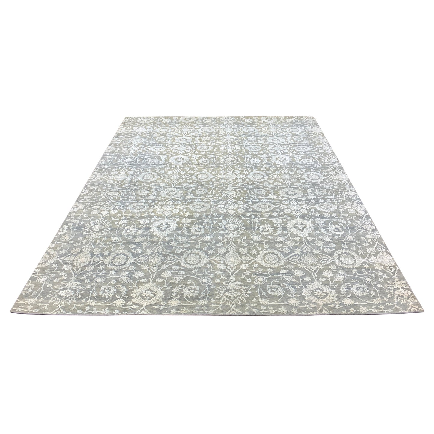 Grey and Ivory Pure Wool Oxidized Transitional Handknotted Area Rug 8.0x9.11ft 244x303Cms