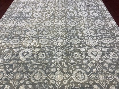 Grey and Ivory Pure Wool Oxidized Transitional Handknotted Area Rug 8.0x9.11ft 244x303Cms