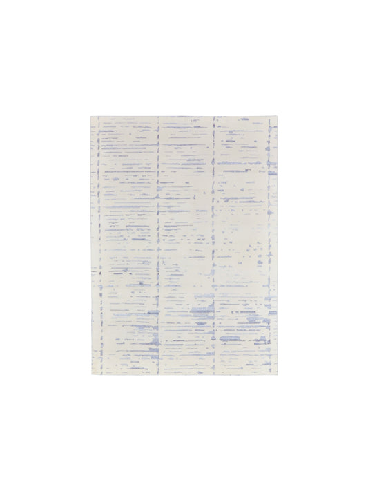 Ivory and Silver, Viscose and Wool Modern Geometrical Handknotted 5.1x7.1Ft 156x215Cms Area Rug