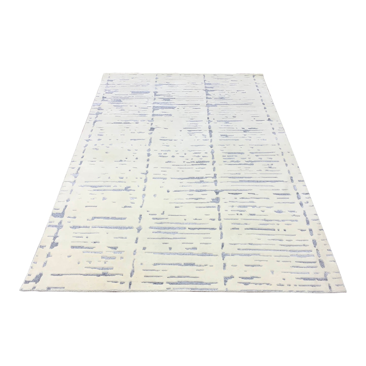 Ivory and Silver, Viscose and Wool Modern Geometrical Handknotted 5.1x7.1Ft 156x215Cms Area Rug