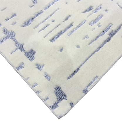 Ivory and Silver, Viscose and Wool Modern Geometrical Handknotted 5.1x7.1Ft 156x215Cms Area Rug