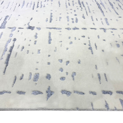 Ivory and Silver, Viscose and Wool Modern Geometrical Handknotted 5.1x7.1Ft 156x215Cms Area Rug