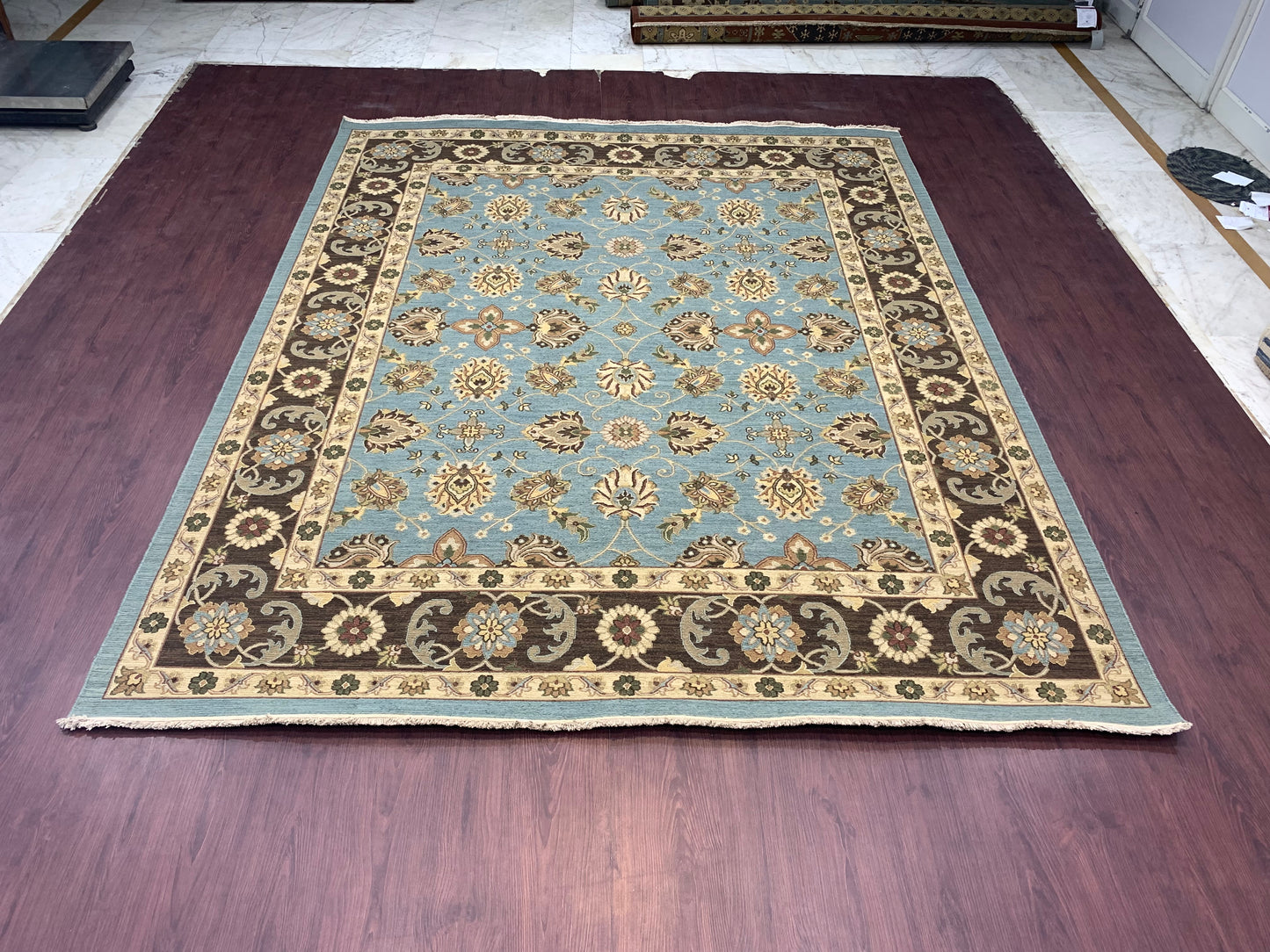 L.Blue Pure Wool Traditional Soumak Area Rug 8.2x9.11ft 247x300Cms