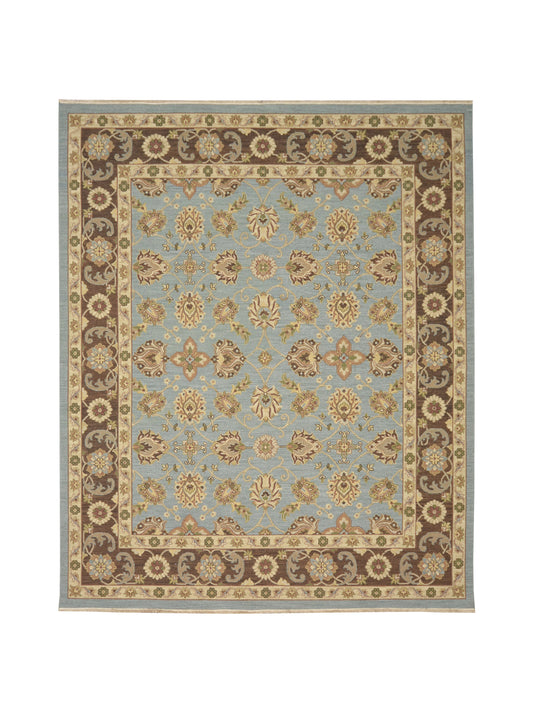 L.Blue Pure Wool Traditional Soumak Area Rug 8.1x9.10ft 246x298Cms