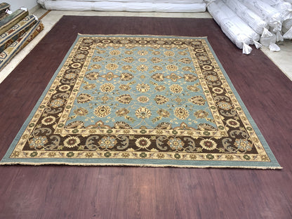 L.Blue Pure Wool Traditional Soumak Area Rug 8.1x9.10ft 246x298Cms