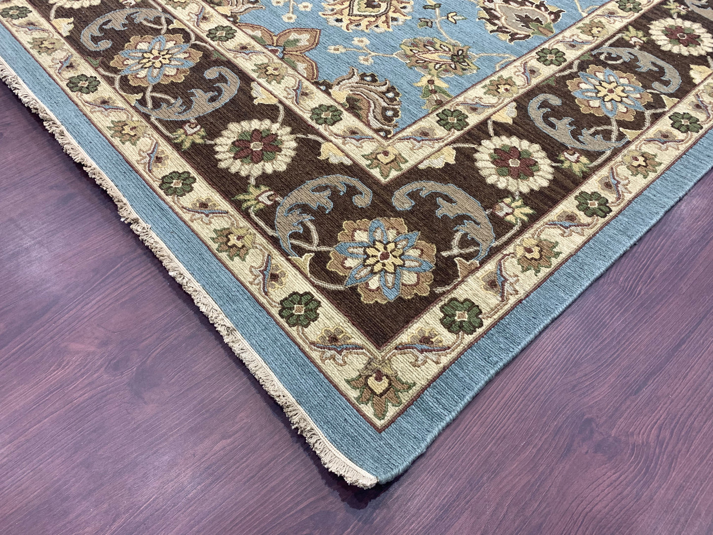 L.Blue Pure Wool Traditional Soumak Area Rug 8.1x9.10ft 246x298Cms