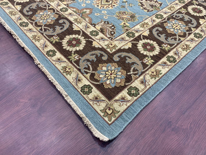 L.Blue Pure Wool Traditional Soumak Area Rug 8.1x9.10ft 246x298Cms