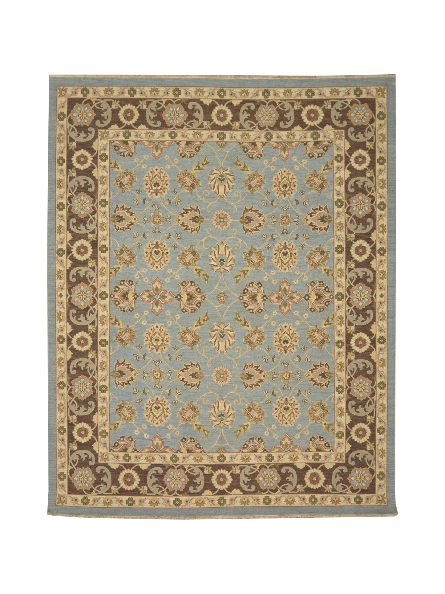 L.Blue Pure Wool Traditional Soumak Area Rug 8.2x10.2ft 248x310Cms