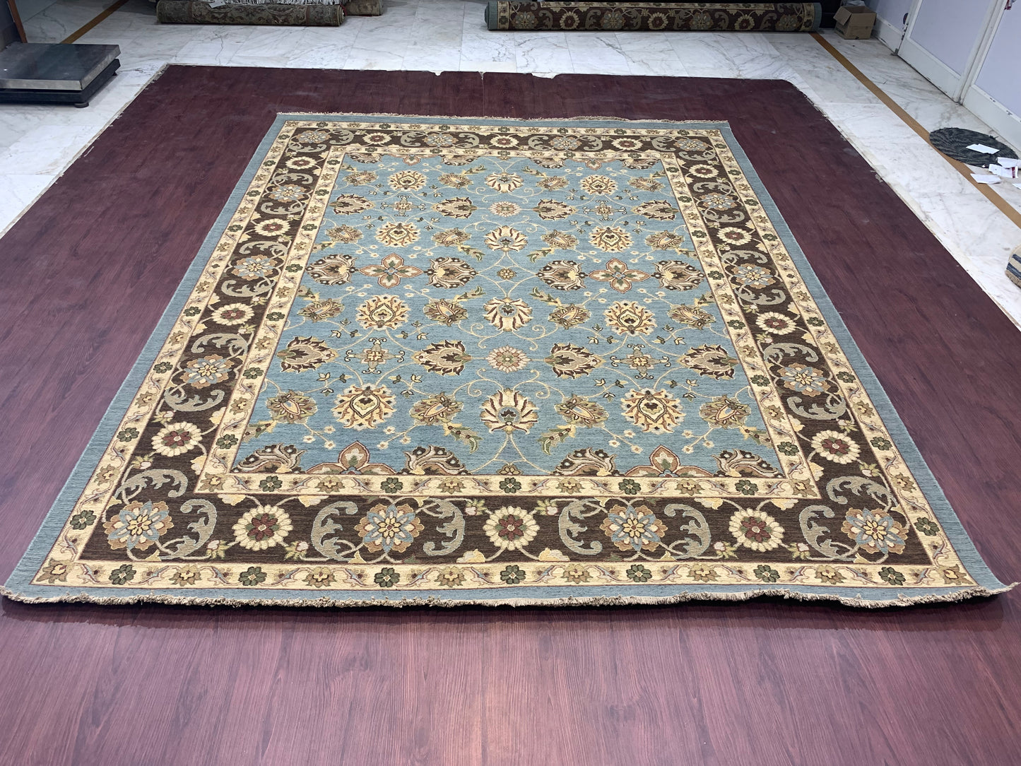 L.Blue Pure Wool Traditional Soumak Area Rug 8.2x10.2ft 248x310Cms