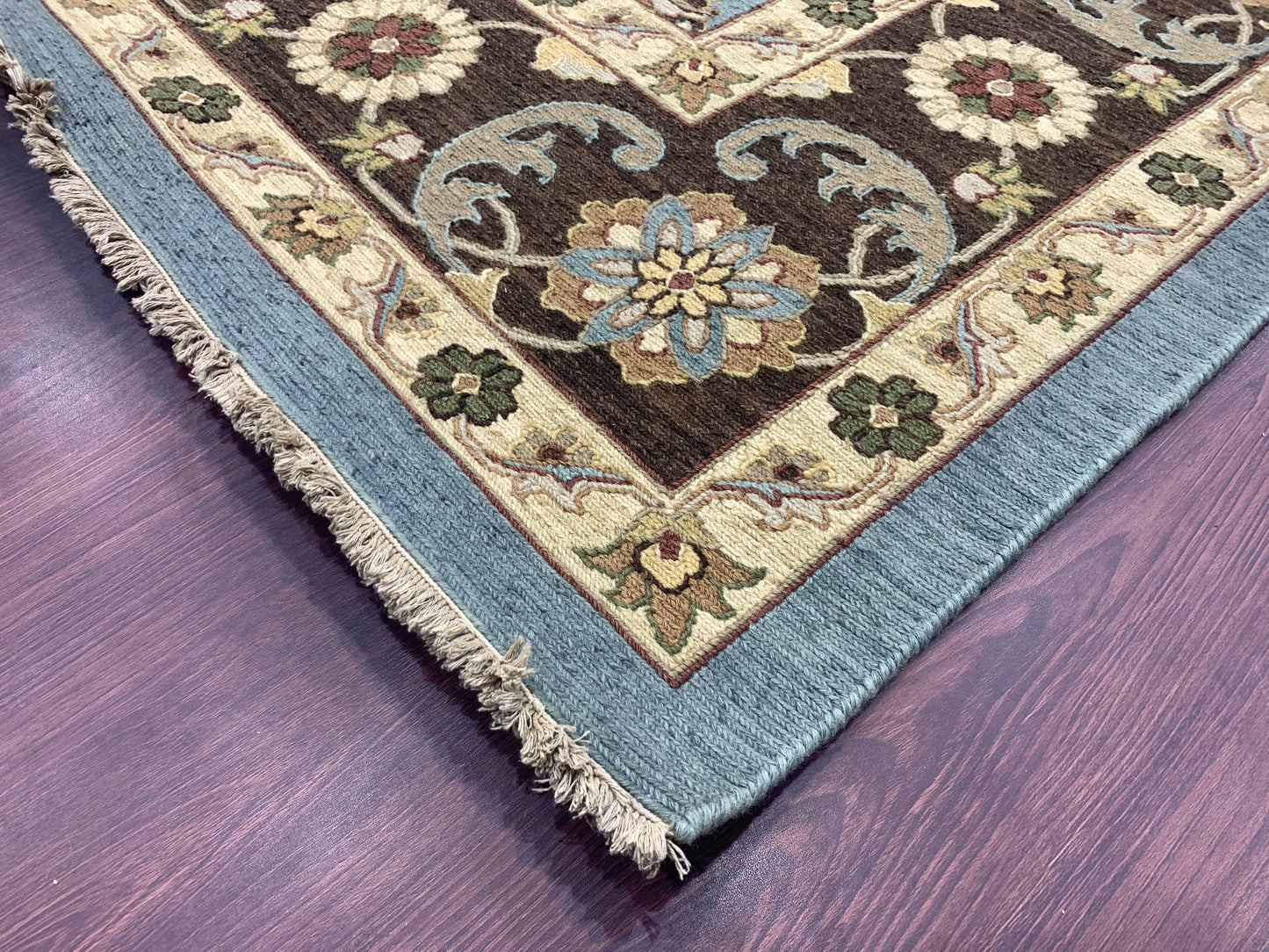 L.Blue Pure Wool Traditional Soumak Area Rug 8.2x10.2ft 248x310Cms