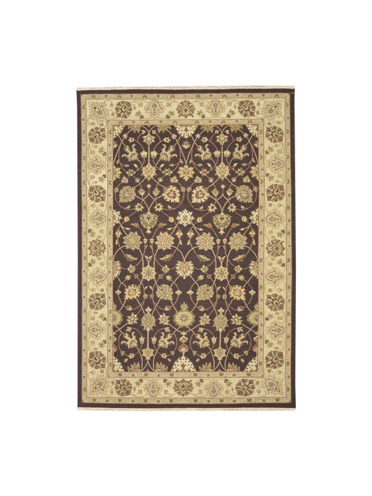 Brown Pure Wool Traditional Soumak Area Rug 6.1x8.11ft 185x270Cms