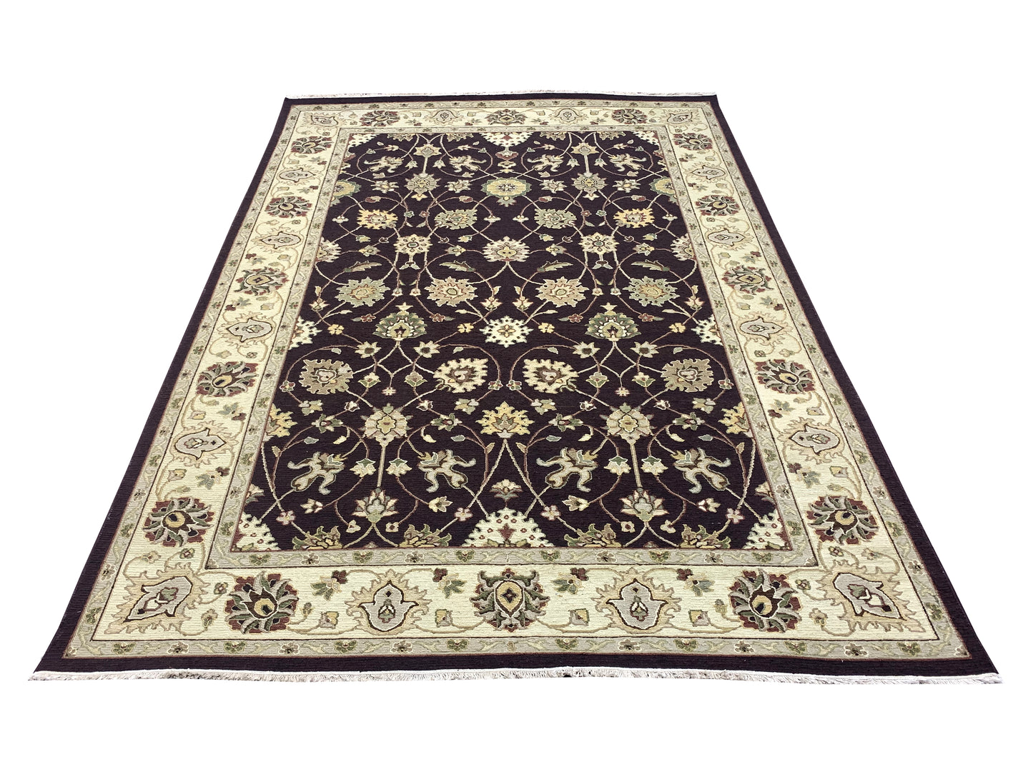 Brown Pure Wool Traditional Soumak Area Rug 6.1x8.11ft 185x270Cms