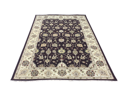 Brown Pure Wool Traditional Soumak Area Rug 6.1x8.11ft 185x270Cms