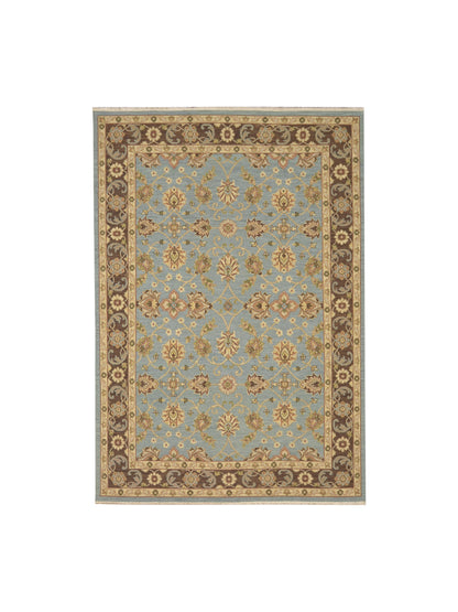 L.Blue and Brown, Pure Wool Lo-Pile Traditional Soumak Handknotted 6.1x8.11Ft 185x270Cms Area Rug