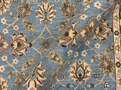 L.Blue and Brown, Pure Wool Lo-Pile Traditional Soumak Handknotted 6.1x8.11Ft 185x270Cms Area Rug