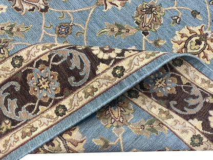 L.Blue and Brown, Pure Wool Lo-Pile Traditional Soumak Handknotted 6.1x8.11Ft 185x270Cms Area Rug