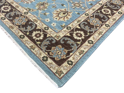 Camel and L.Blue, Pure Wool Lo-Pile Traditional Soumak Handknotted 5.1x7.11Ft 155x240Cms Area Rug