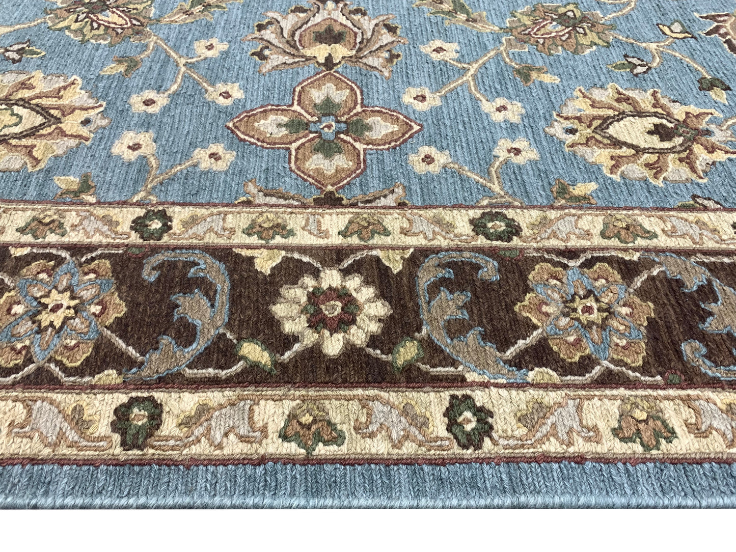 Camel and L.Blue, Pure Wool Lo-Pile Traditional Soumak Handknotted 5.1x7.11Ft 155x240Cms Area Rug