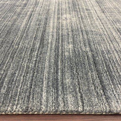 Medium Grey, High Shine, Plush Pile, Viscose and Wool Blended, Modern Solid Handloom Area Rug