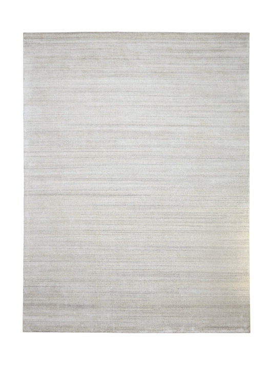 Silver, High Shine, Plush Pile, Viscose and Wool Blended, Modern Solid Handloom Area Rug