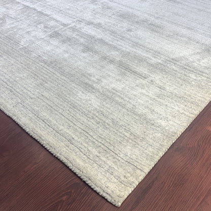 Silver, High Shine, Plush Pile, Viscose and Wool Blended, Modern Solid Handloom Area Rug