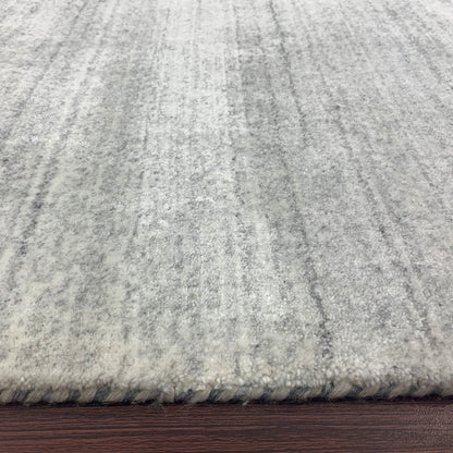 Silver, High Shine, Plush Pile, Viscose and Wool Blended, Modern Solid Handloom Area Rug