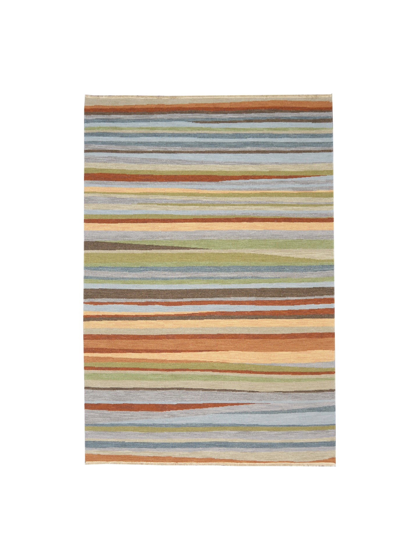 Grey and Multy, Pure Wool Lo-Pile Modern Strips Soumak Handknotted 6.2x9.0Ft 187x275Cms Area Rug