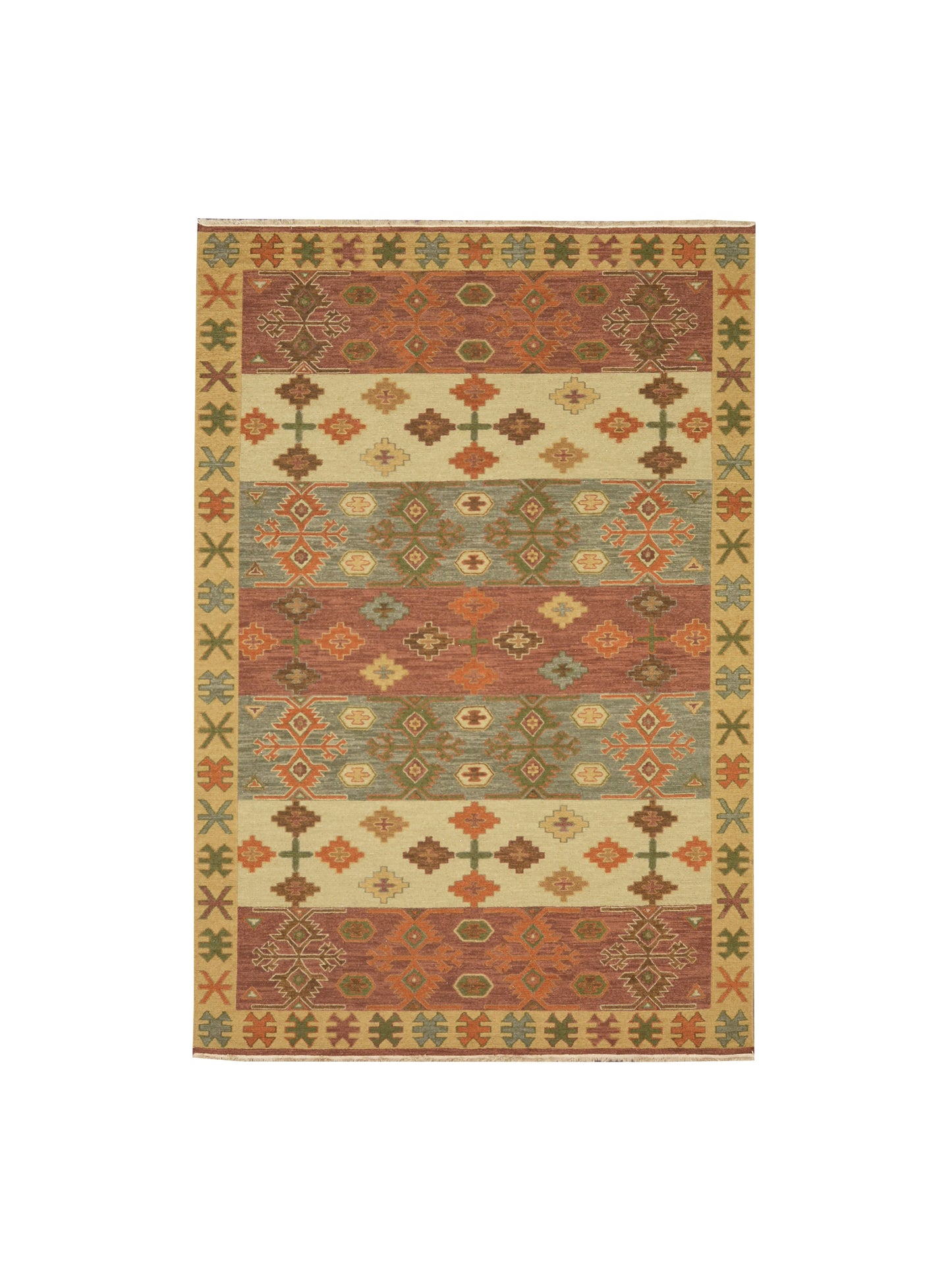 Rust and Multy, Pure Wool Lo-Pile Traditional Soumak Kazak Handknotted 6.1x8.11Ft 186x273Cms Area Rug