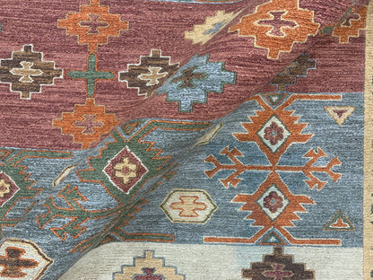 Rust and Multy, Pure Wool Lo-Pile Traditional Soumak Kazak Handknotted 6.1x8.11Ft 186x273Cms Area Rug