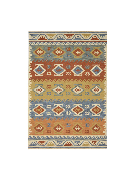 Ivory Pure Wool Traditional Soumak Area Rug 6.0x8.11ft 184x270Cms