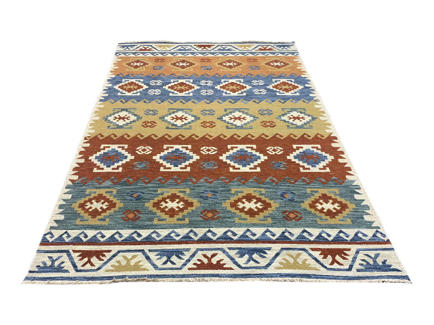 Ivory Pure Wool Traditional Soumak Area Rug 6.0x8.11ft 184x270Cms