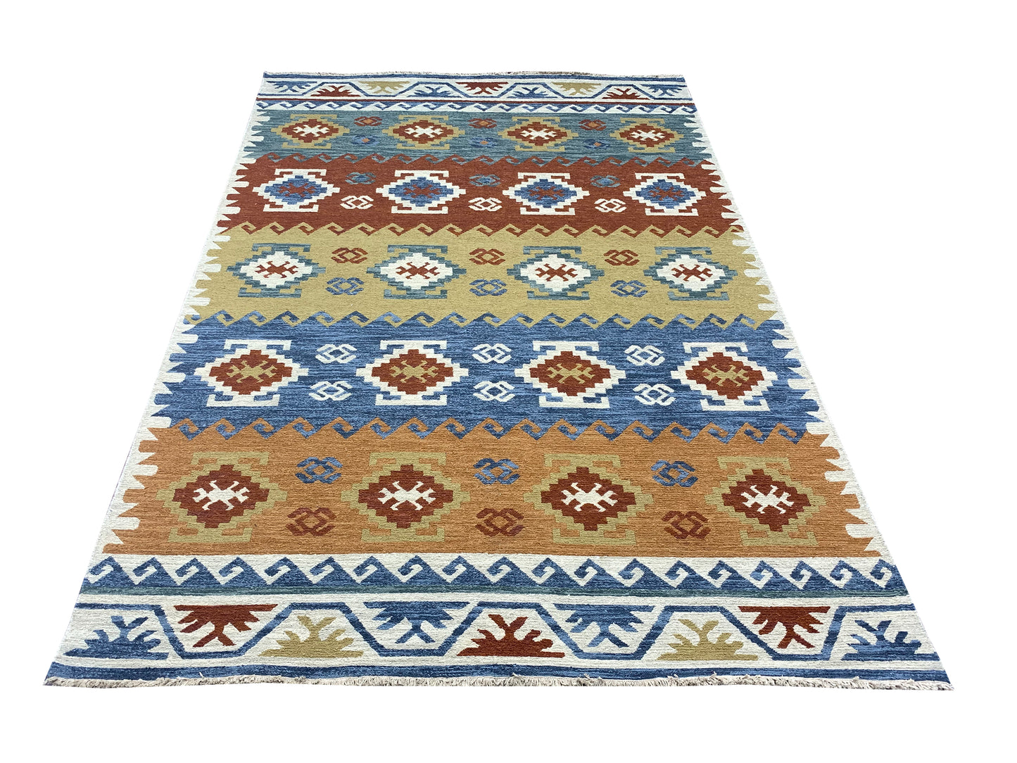 Ivory Pure Wool Traditional Soumak Area Rug 6.0x8.11ft 184x270Cms