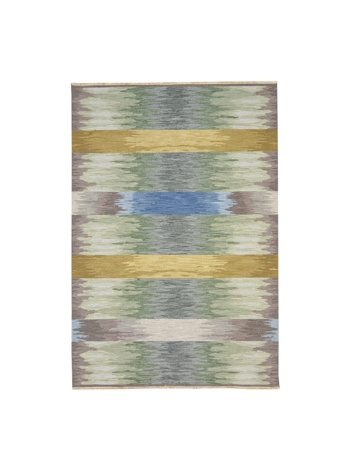 Grey and Multy, Pure Wool Lo-Pile Modern Canvas Soumak Handknotted 6.1x8.11Ft 186x272Cms Area Rug