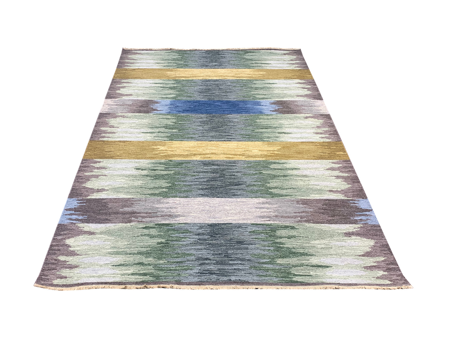 Grey and Multy, Pure Wool Lo-Pile Modern Canvas Soumak Handknotted 6.1x8.11Ft 186x272Cms Area Rug