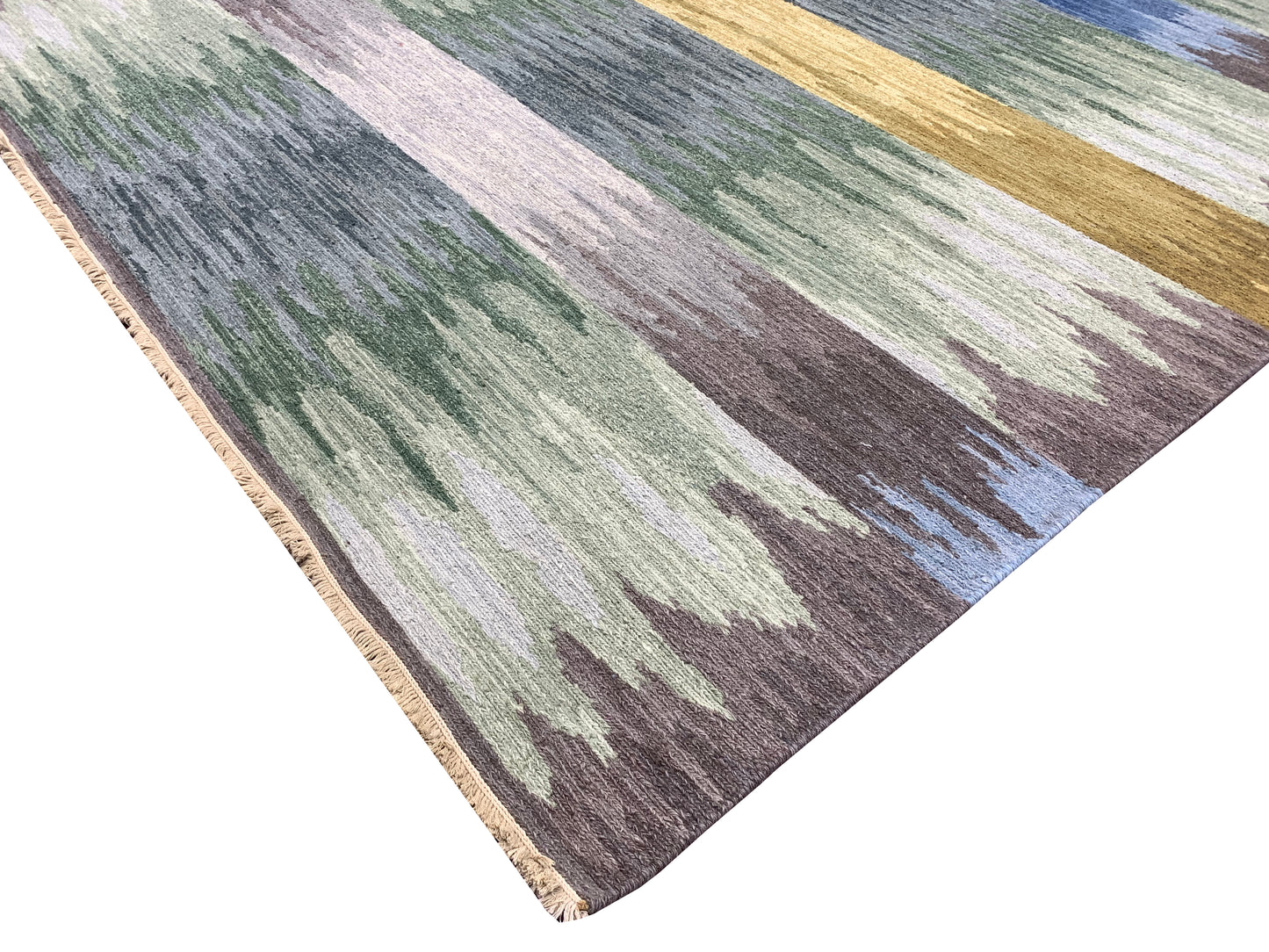 Grey and Multy, Pure Wool Lo-Pile Modern Canvas Soumak Handknotted 6.1x8.11Ft 186x272Cms Area Rug