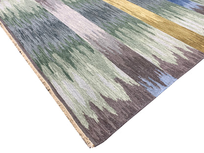 Grey and Multy, Pure Wool Lo-Pile Modern Canvas Soumak Handknotted 6.1x8.11Ft 186x272Cms Area Rug