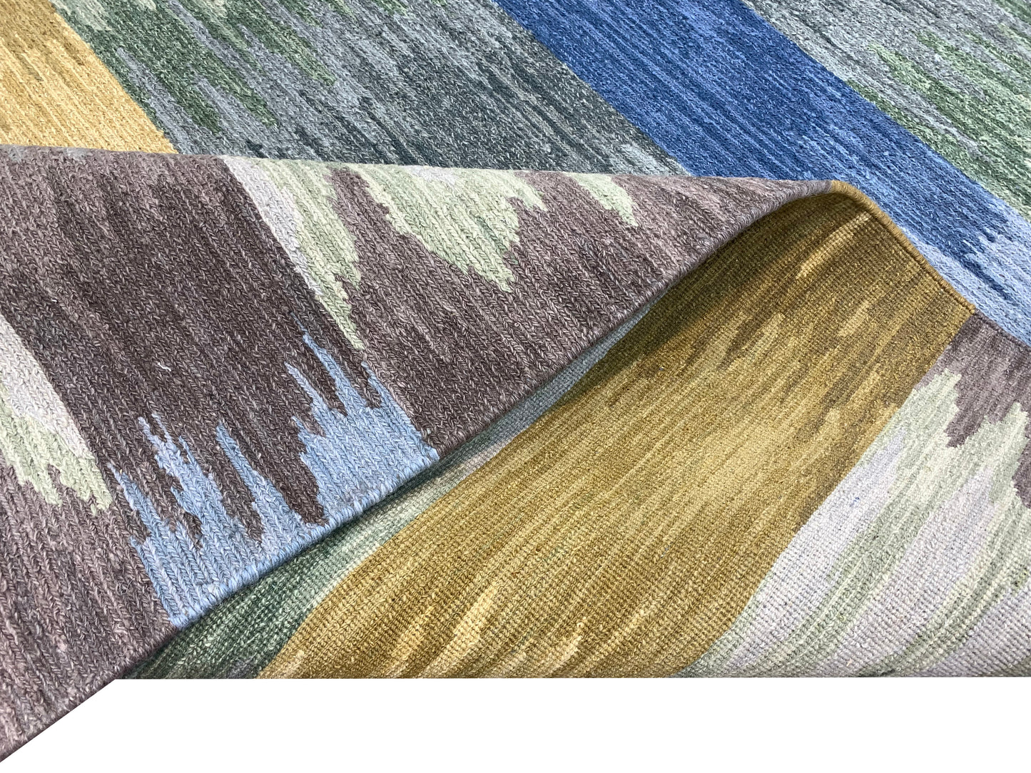 Grey and Multy, Pure Wool Lo-Pile Modern Canvas Soumak Handknotted 6.1x8.11Ft 186x272Cms Area Rug