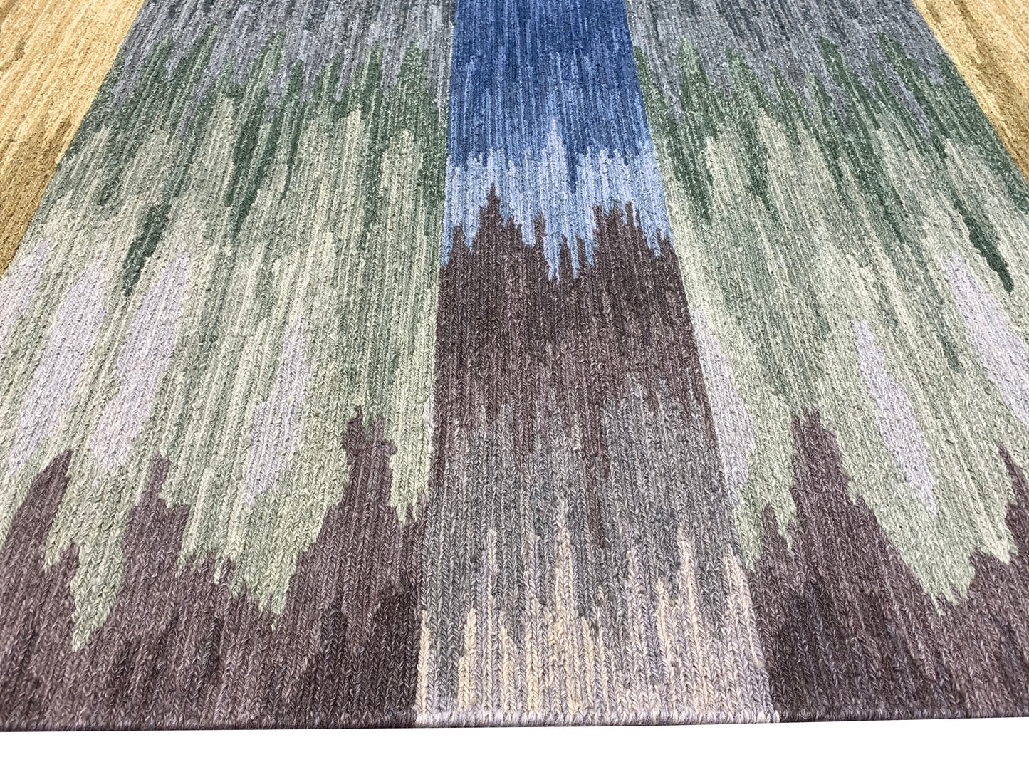 Grey and Multy, Pure Wool Lo-Pile Modern Canvas Soumak Handknotted 6.1x8.11Ft 186x272Cms Area Rug