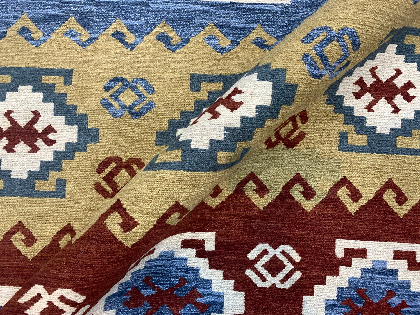 Ivory and Multy, Pure Wool Lo-Pile Traditional Kazak Soumak Handknotted 6.1x8.11Ft 185x272Cms Area Rug