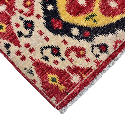 Red Beige Pure Wool Transitional Handknotted Area Rug 5.6x8.0ft 170x243Cms