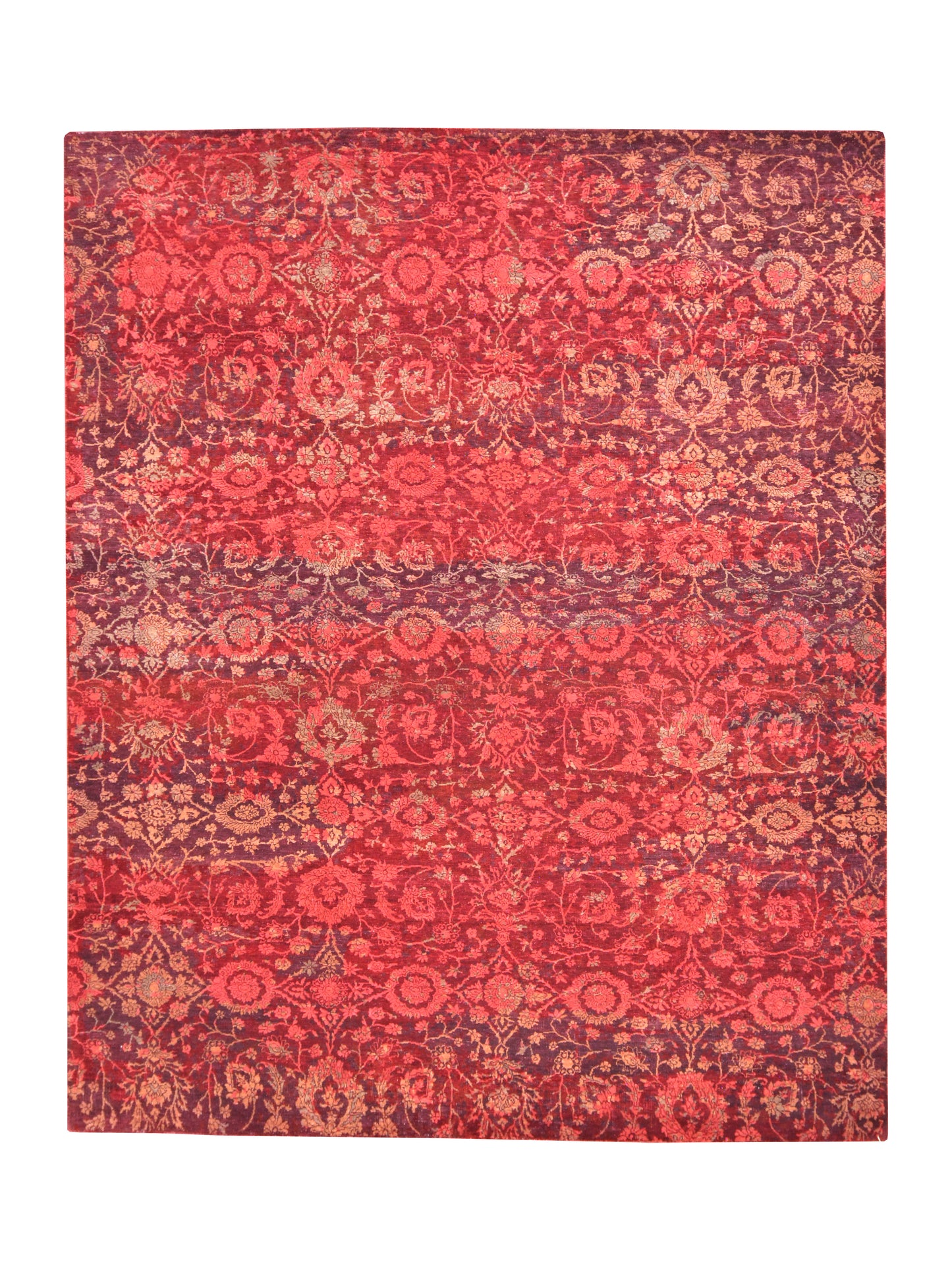 Red and Beige Transitional Pure Wool Handknotted Area Rug 8.0x9.10ft 244x299Cms