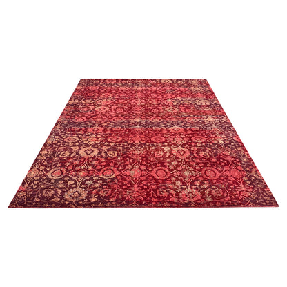 Red and Beige Transitional Pure Wool Handknotted Area Rug 8.0x9.10ft 244x299Cms