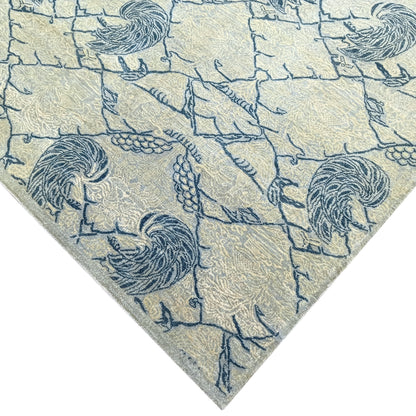 Grey and Blue, Pure Wool Zero Pile Transitional Handknotted 7.9x10.1Ft 240x304Cms Area Rug