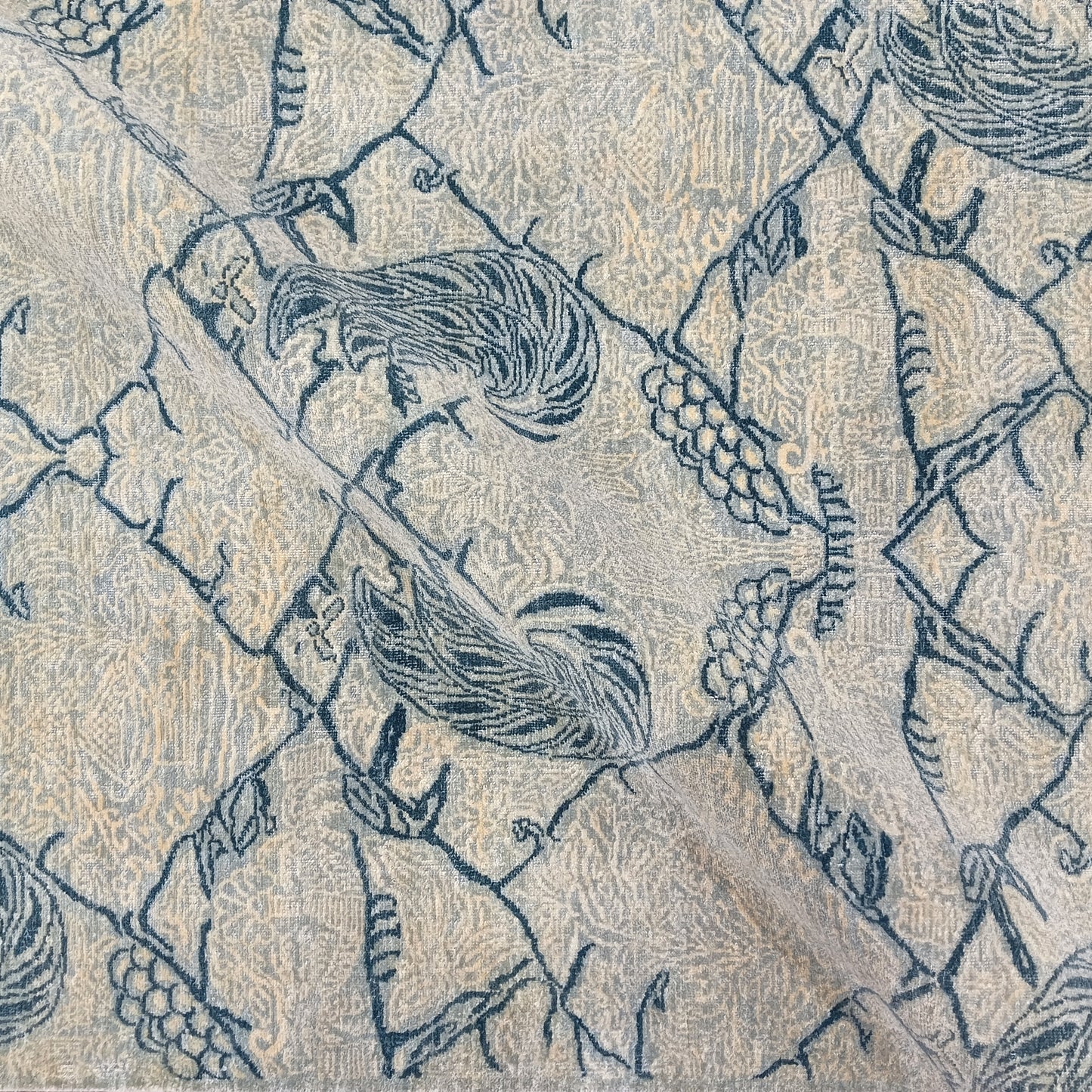 Grey and Blue, Pure Wool Zero Pile Transitional Handknotted 7.9x10.1Ft 240x304Cms Area Rug