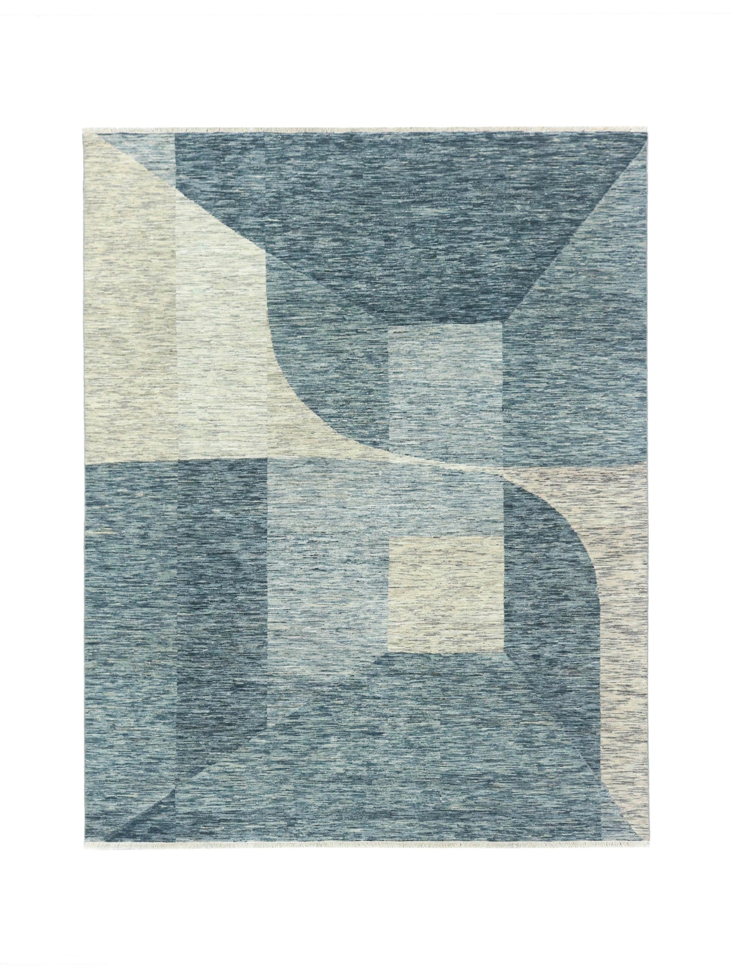 Grey Blue, Pure Wool Modern Abstract Handknotted 8.0x10.0Ft 245x306Cms Area Rug
